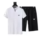 ea7 armani ensembles de survetement manche courte stand collar t-shirt shorts blanc